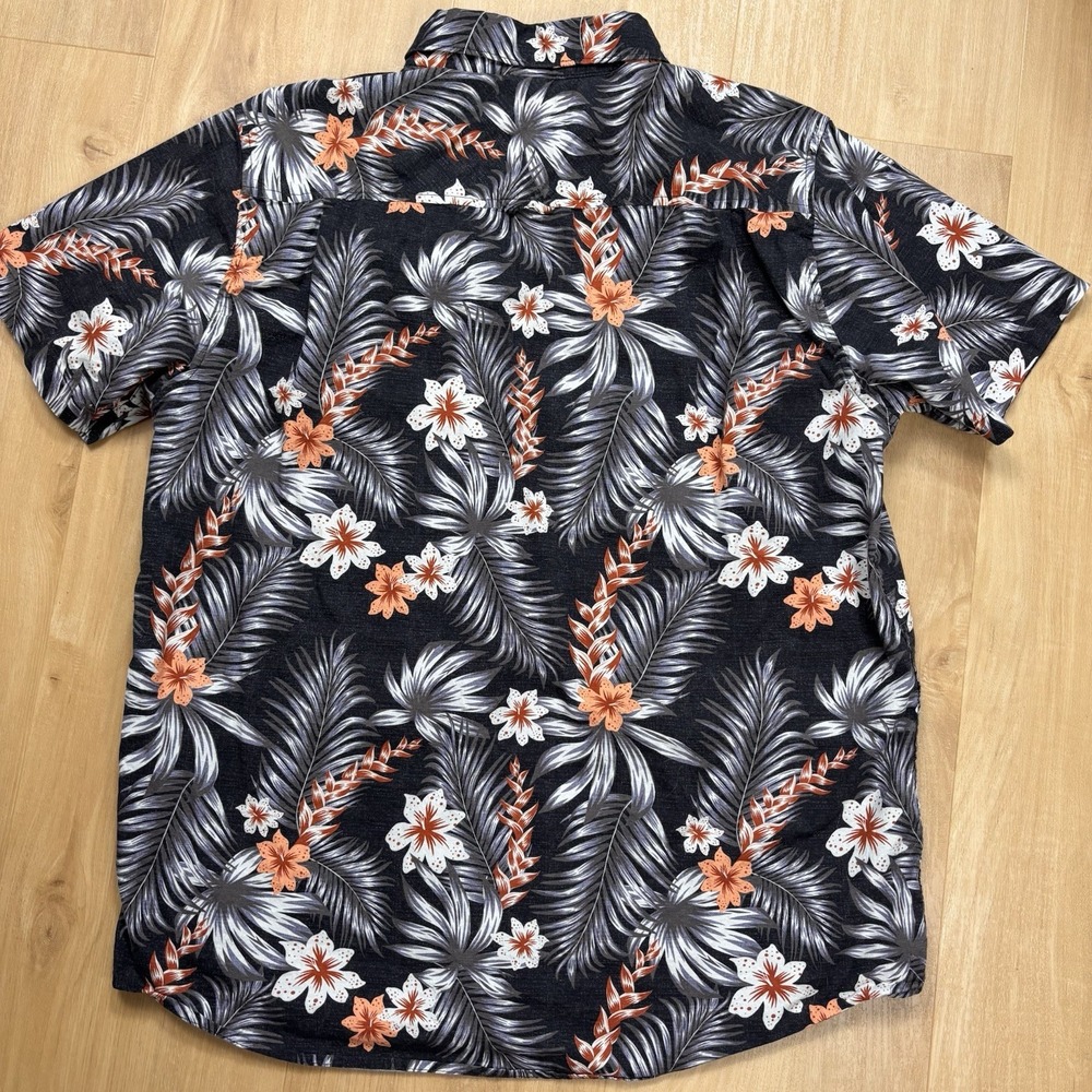 Hurley Shirt Mens Large Gray Floral Short Sleeve Button Up Casual Hawaiian - Picture 4 of 10